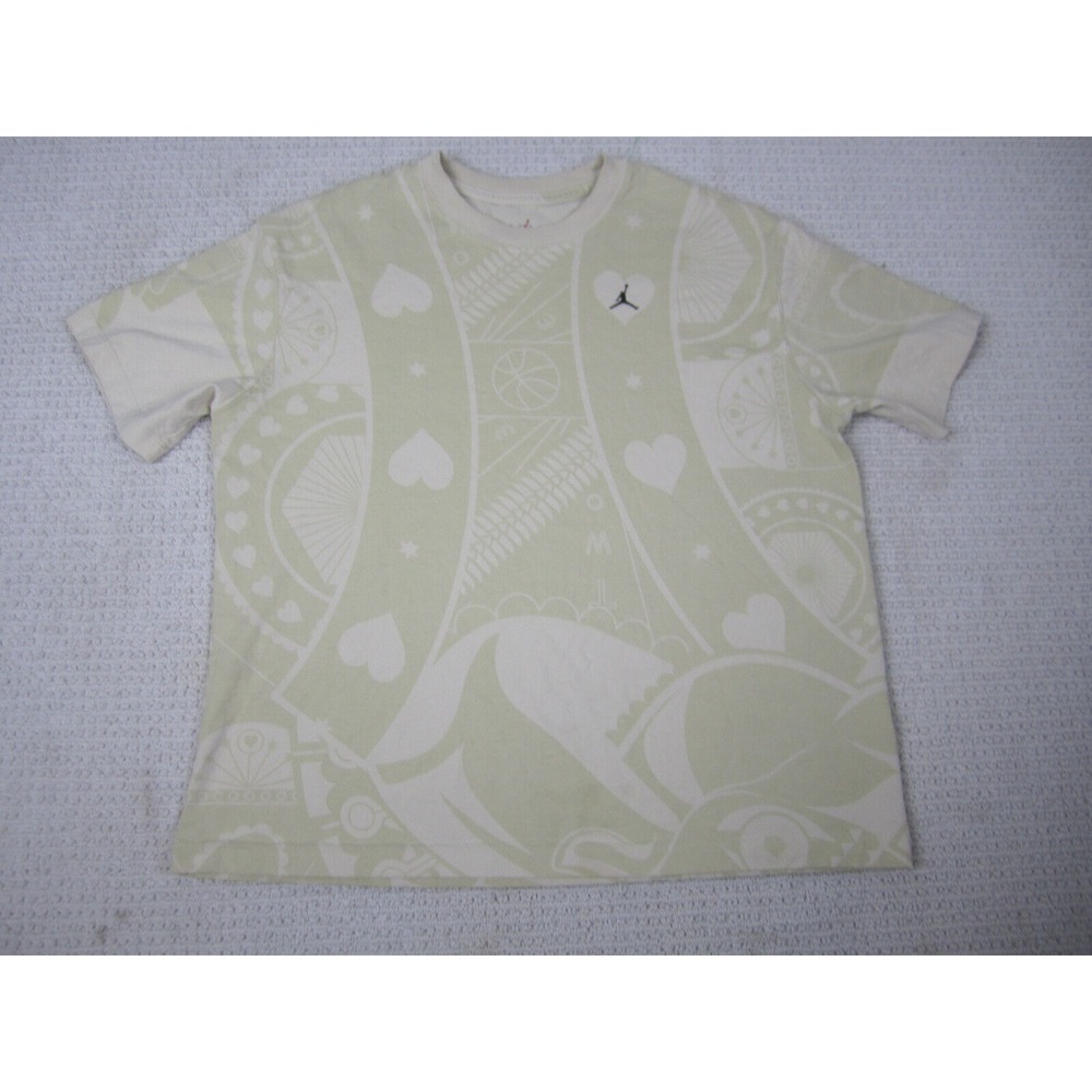 Jordan Shirt Womens Large Beige Flight Queen Of Hearts Jumpman MJ All Over Print